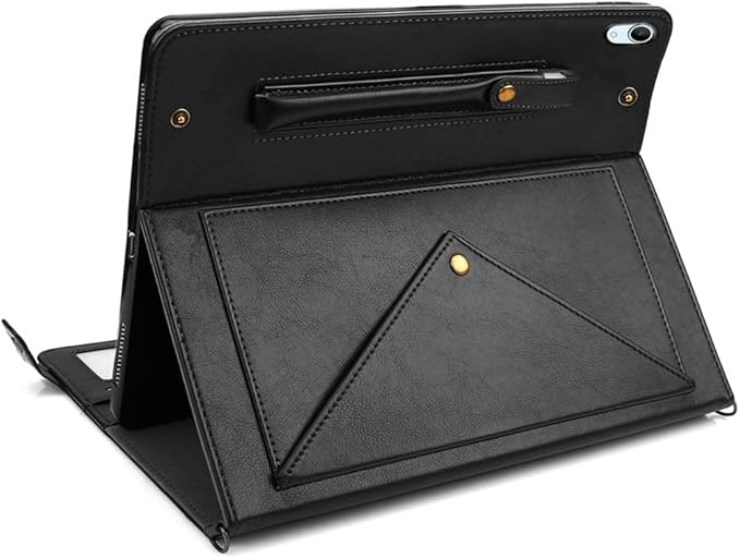 Handbag Case for iPad (A16) 11" 2025 & iPad 10th Gen 10.9", Techcircle Folio Stand PU Leather Multi-Card Slots Envelope Pocket Wallet Cover with Hand Strap+Shoulder Strap+Pen Holder, Black
