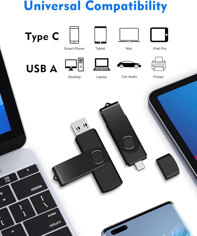 AreTop 64GB USB C Thumb Drive Dual USB 3.0 Flash Drive 64GB USB Drive Swivel Design 2-in-1 Portable Type-C Memory Stick for Android Smartphone, Computers, MacBook, Tablets, PC, 1 Pack, Black