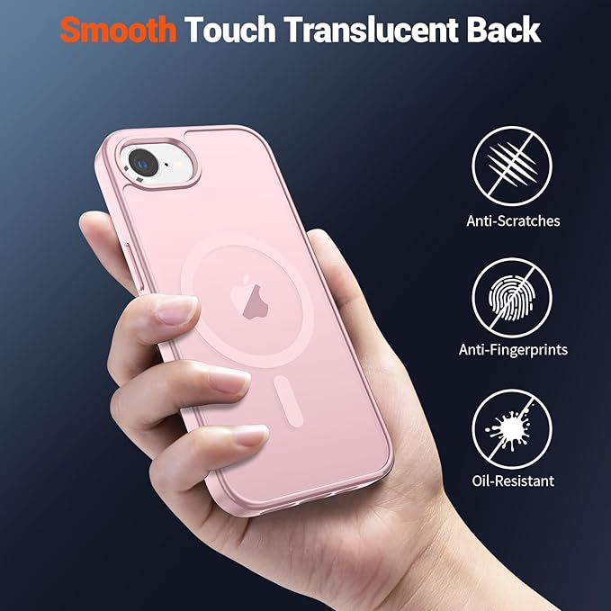 SUPFINE Magnetic for iPhone 17e Case/iPhone 16e Case (Compatible with MagSafe) (Military Grade Drop Protection) Translucent Matte Shockproof Phone Cover,Light Pink