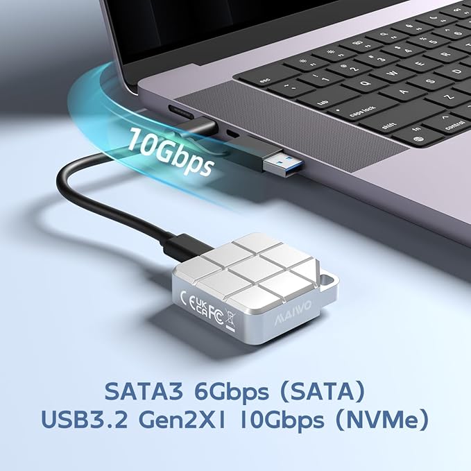MAIWO M.2 2230 NVMe SSD Enclosure USB 3.2 GEN2 10Gbps Speed Tool Free Metal Case, Support iPhone 4K ProRes Recording, Compatible with M.2 2230mm NVMe M-Key/SATA B+M Key SSD