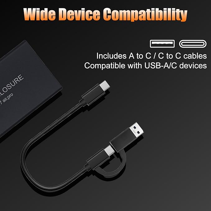 Mac SSD Enclosure, USB C/A 3.2 20Gbps Portable External Case for 2013-2017 Apple MacBook Air/Pro 12+16 Pin A1466 A1465 A1502 A1398, Mac Pro, iMac
