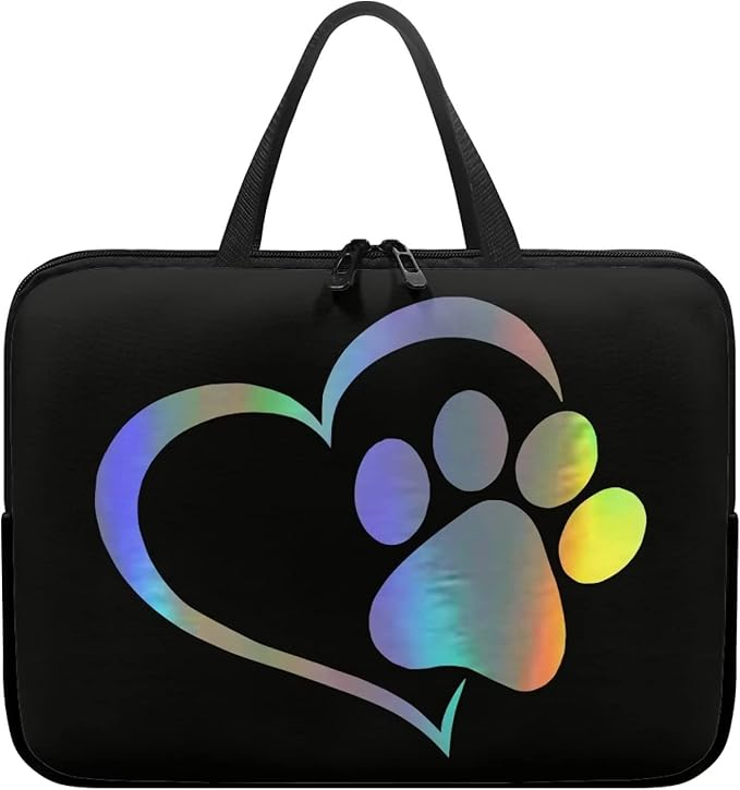 12 Inch Cute Dog Paw Laptop Sleeve, Protective Tablet Case with Handle, Computer Bag Carrying Case Portable Neoprene Notebook Cover Messenger Briefcase for Travel/Business/School/Men/Women