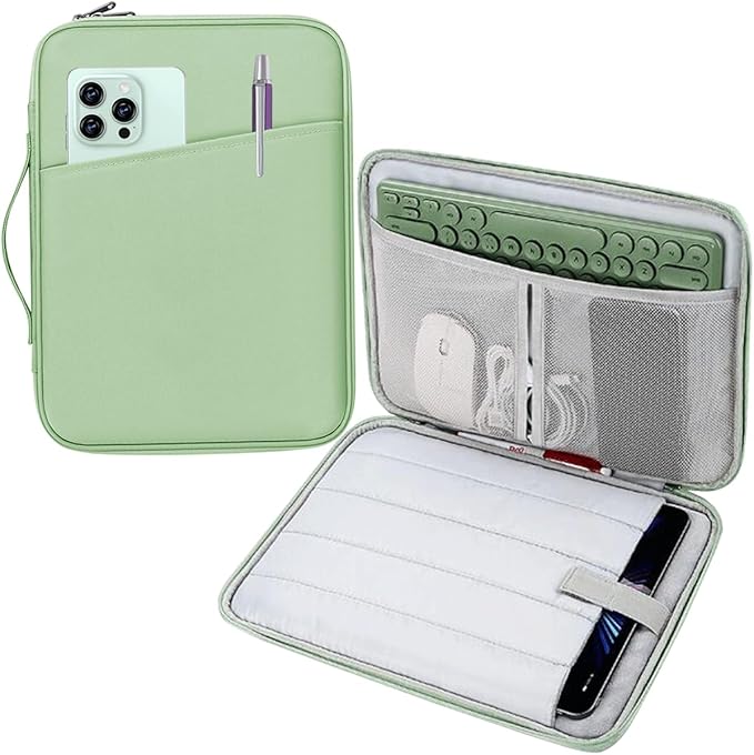 CAAORDKSO 9-11 Inch Tablet Sleeve Bag Carrying Case for 11 inch iPad A16, 10.5" 11 inch iPad Air/Pro, 9.7" 10.2" 10.9" iPad, Amazon Fire HD 10 Tablet, Samsung Galaxy Tab A9+/S9/S8/S7 11", Mint Green