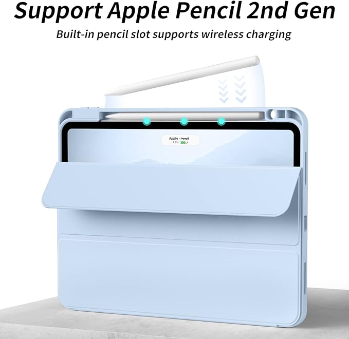 Aoub New iPad Pro 12.9 Case 6th Generation 2022 / 5th Gen 2021/ 4th Gen 2020 with Built-in Pencil Holder, Auto Wake/Sleep, Slim Stand Soft Back Shell Smart Cover for iPad Pro 12.9 Inch, Sky Blue