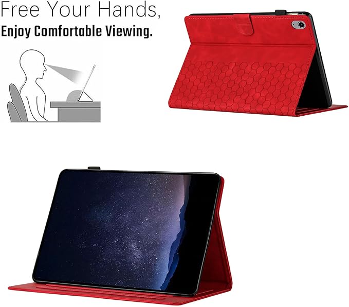 DTangLsm for iPad A16 Case iPad 11th Generation Case 11-inch 2025, iPad 10th Generation Case 10.9-inch 2022, Smart PU Leather Folio Stand Cover with Pencil Holder, Auto Wake/Sleep, Honeycomb Red