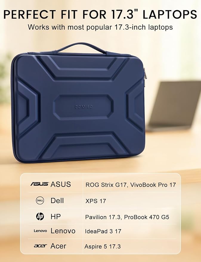 DOMISO 17 inch Laptop Sleeve with Handle, Shockproof and Waterproof EVA Protective Laptop case, Laptop Sleeves for 17.3" HP Dell Asus Laptop, Dark Blue