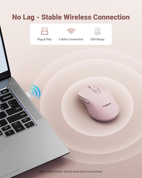 wegear USB Wireless Mouse for Laptop PC Mac, 2.4GHz Cordless Mouse with 6 Buttons, 5-Level Adjustable 4000 DPI, Ergonomic Portable Optical Computer Mice, 24-Month Battery Life-Pink