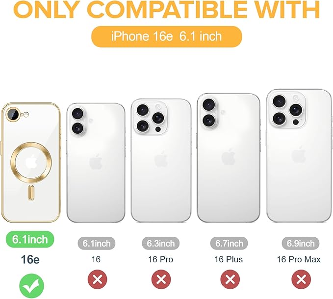Hython Magnetic Clear for iPhone 16e Case with Camera Lens Protector [Compatible with MagSafe] Luxury Plating Edge Slim Soft TPU Cover Protective Phone Case for iPhone 16e 6.1", Gold
