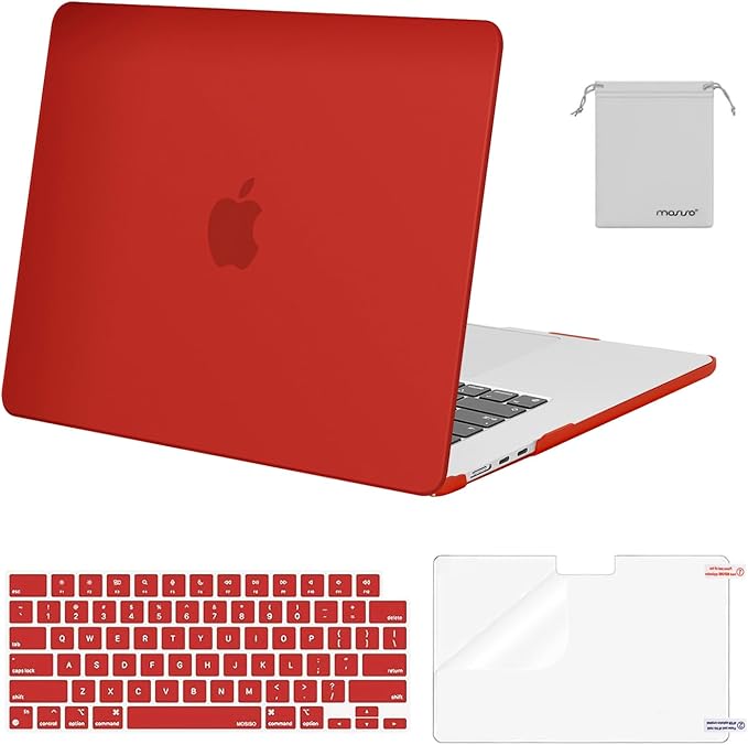 MOSISO Scratch-Resistant Case Compatible with MacBook Air 15 inch M5 2026 M4 2025 M3 M2 2024 2023 A3448 A3241 A3114 A2941, Protective Hard Shell&Keyboard Cover&ScreenFilm&Storage Bag, Red
