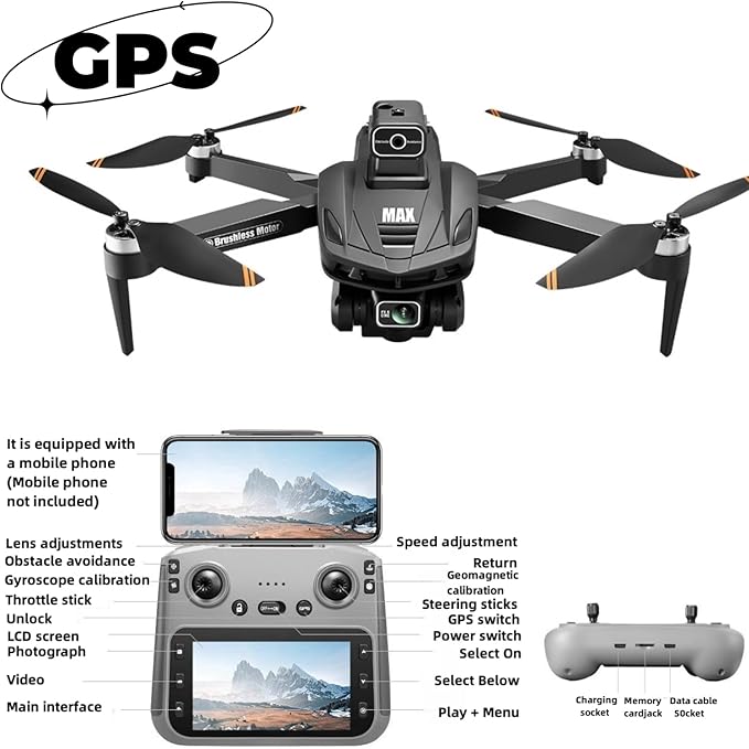 GPS Drone with 4K Camera, 4.5" LCD Display Screen Controller- 3,280ft RC Range, Auto return, Follow Me, Go Home, Gesture Control, One Key Takeoff/Landing, Altitude Hold,led Light ，Professional Quadcopter for Aerial Photography Control and Video Recordi...