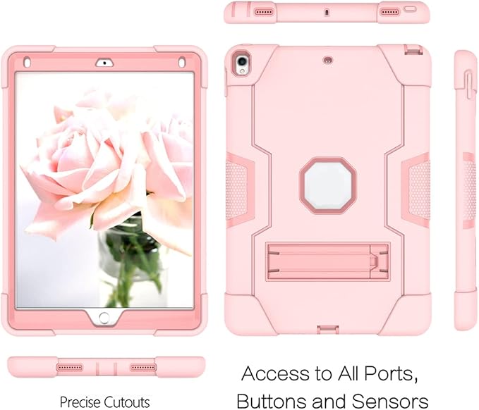 3 in 1 Hybrid Case for iPad Air 3 10.5" & iPad Pro 10.5" - Heavy Duty, Shockproof, Anti-Slip, Anti-Scratch, Pink