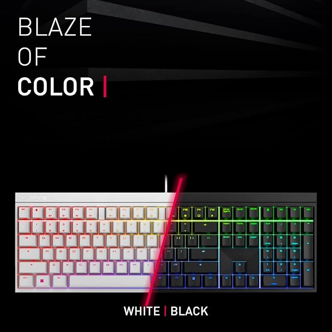 Cherry MX 2.0S Wired Gaming Keyboard with RGB Lighting Different MX Switching Characteristics: MX Black, MX Blue, MX Brown, MX RED and MX Silent RED (White - MX Silent Red Switch)