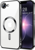 Hython Magnetic Clear for iPhone 17e Case with Camera Lens Protector [Compatible with MagSafe] Luxury Plating Edge Slim Soft TPU Cover Protective Phone Case for iPhone 17e 6.1", Black