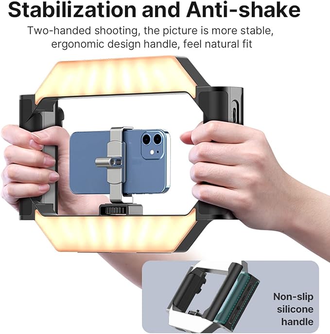 ULANZI Smartphone Video Rig w Light and Remote Control for Videomaker Filming Maker Video grapher, U-Rig Light Handheld Square Ring Light Phone Video Making Stabilizer Grip Cage w Cold Shoe Mount
