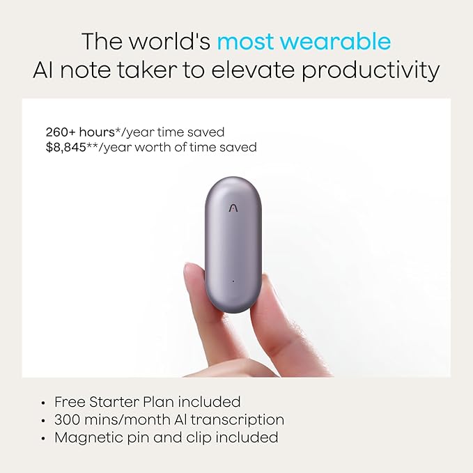 Plaud NotePin Voice Recorder, AI Voice Recorder, AI Note Taker, AI Transcribe & Summarize, Support 112 Languages, for Meetings, Lectures, Professionals, Teams, Sunset Purple, Non-S Version