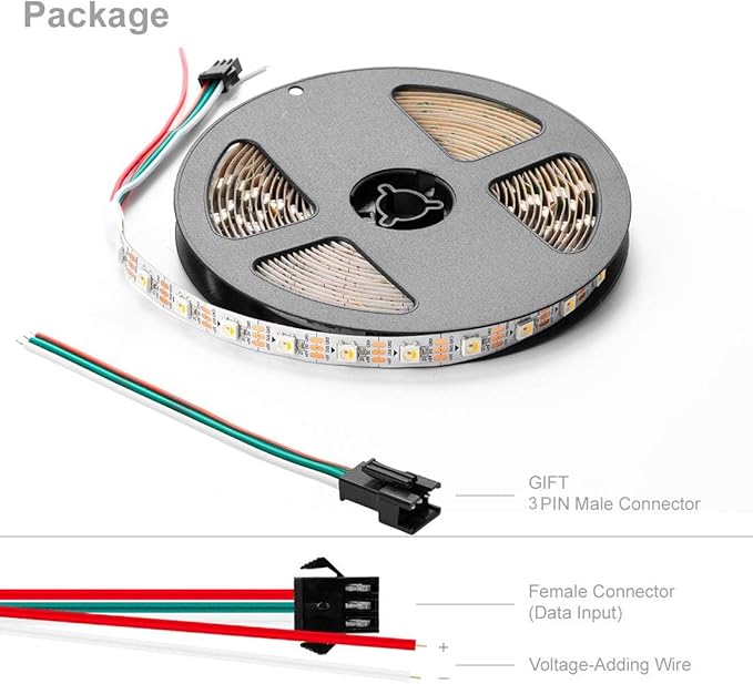 BTF-LIGHTING RGBW RGB+Warm White SK6812 (Similar WS2812B) 4 Colors in 1 LED Strip Individually Addressable 16.4ft 60Pixel/m 300LED Light Dream Color IP30 DC5V White PCB (No Adapter or Controller)