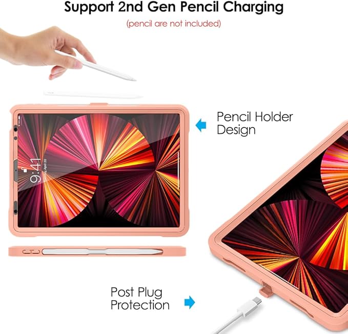 DTTO for iPad Pro 11 inch Case 2022(4th Gen)/2021(3rd Gen), [Screen Protector] Dual Layer Full Body Protection Cover with Pencil Holder, Also Fit iPad Pro 11'' 2020&2018/iPad Air 5/Air 4 - Pink