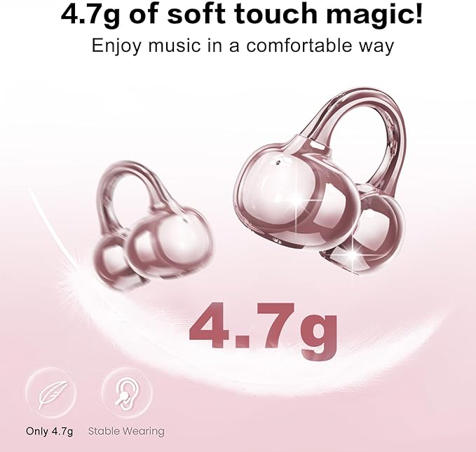 ZIHNIC S26 Wireless Clip on Earbuds, Open Ear Wireless Bluetooth 5.4 Headphones with Mic, IPX5 Waterproof, 35Hr Play time, Light Weight -Rose-Gold