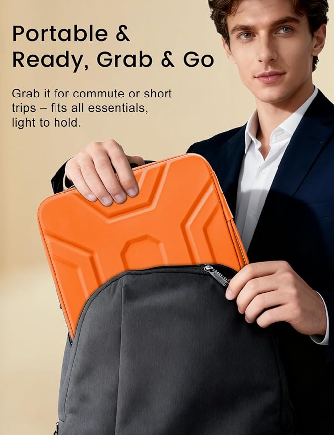 DOMISO 14 inch Laptop Sleeve with Handle, Shockproof & Waterproof EVA Protective Laptop case, Hard Laptop Sleeve for 14" HP Dell Asus Lenovo Laptop, Orange