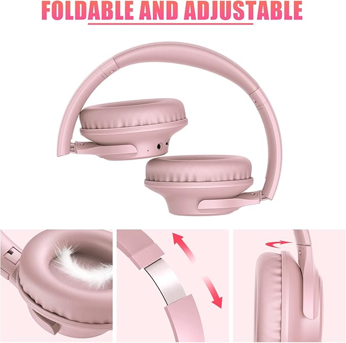 KVIDIO Bluetooth Headphones Over Ear, 65 Hours Playtime Wireless Headphones with Microphone, Foldable Lightweight Headset with Bass and Stereo Sound Low Latency for Travel Work Cellphone