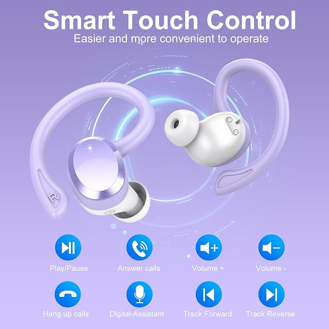 Wireless Earbuds, Bluetooth Earbuds, Bluetooth 5.4 Headphones 68hrs Playtime Sport Earphones with LED Display ENC Noise Cancelling Mic, IPX7 Waterproof Over Ear Ear Buds with Hook for Gym/Workout