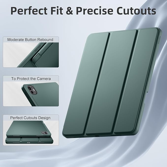 Compatible with iPad Pro 13 Inch Case M5 2025/ M4 2024, Soft TPU Back Cover for iPad 13 Pro Case, with Pencil Pro & (USB-C) Holder, Trifold Stand, Auto Wake/Sleep, Pine Green