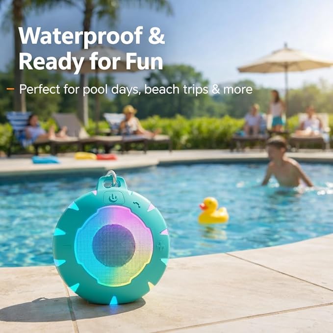 HEYSONG Waterproof Shower Bluetooth Speaker, Durable & Portable with Clear Sound, Ideal for Shower, Pool, Beach & Kayaking – Great Gift for Girls, Women & Men