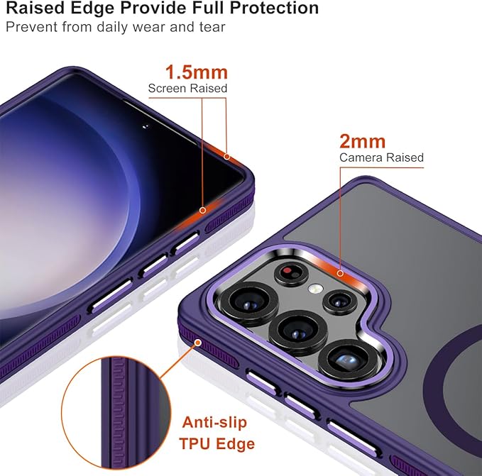 MALEWOLF Stand for Samsung Galaxy S25 Ultra Case Magnetic, Phone Case Compatible with MagSafe, Anti-Slip Grip & Slim Translucent Cover, Rugged Drop Protection (Dark Purple)