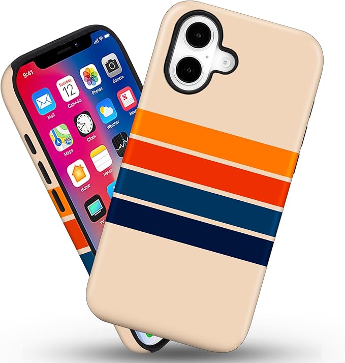 Magnetic for iPhone 17 Case Cute Stripes Phone Case, Shockproof Slim TPU and Hard PC Protective Phone Cover Compatible with MagSafe Designed for Women Girls,Retro