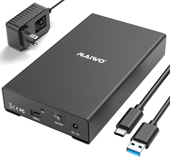 MAIWO Hard Drive Enclosure for 2.5 3.5 inch SATA SSD HDD, USB 3.1 GEN2 Type-C 10Gbps Speed with UASP, 24TB Capacity, USB to External SATA Hard Disk Adapter Reader Case