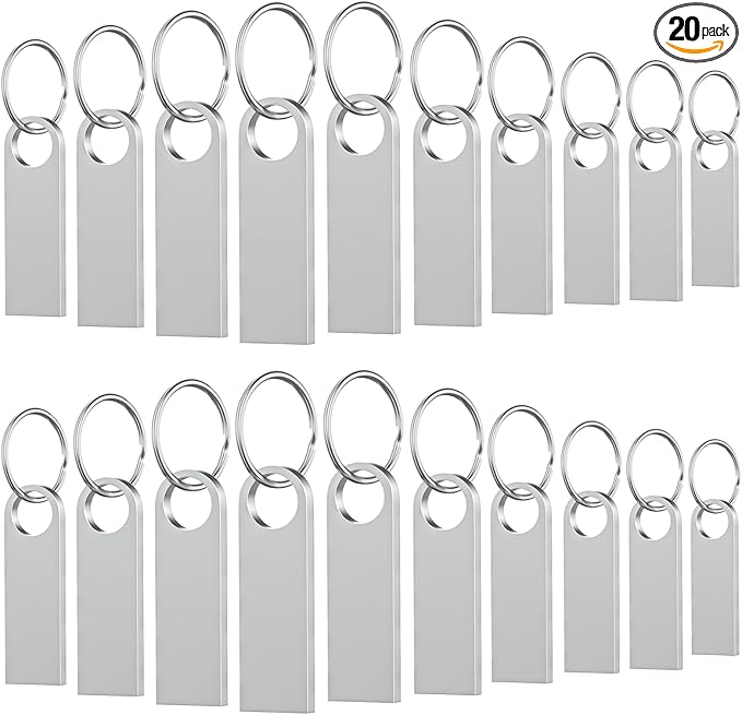 20 Pack 8GB USB Flash Drive with Keychains, Wooolken Sleek Metal USB 2.0 Thumb Drives Memory Stick for PC Laptop Computer(Sliver)