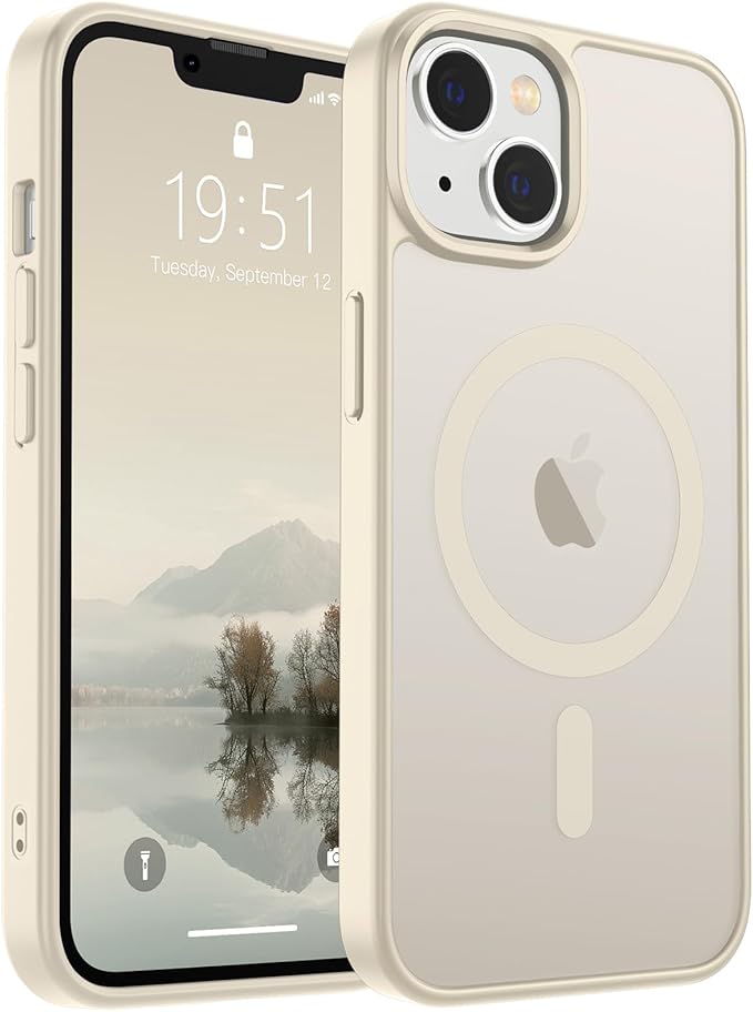 SUPFINE Magnetic for iPhone 14 Case & iPhone 13 Case (Compatible with MagSafe)(Military Grade Drop Protection) Slim Translucent Matte Shockproof Phone Cover,Antique White