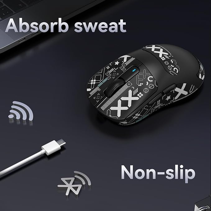 Mouse Anti Slip Grip Tape, Pre-Cut Universal Griptape for Superlight Wireless Gaming Mouse Skins, Sweat Resistant, Elastics Refined Side Grips, Easy to Apply, Ultra-thin 0.5mm (0.02in) - Black