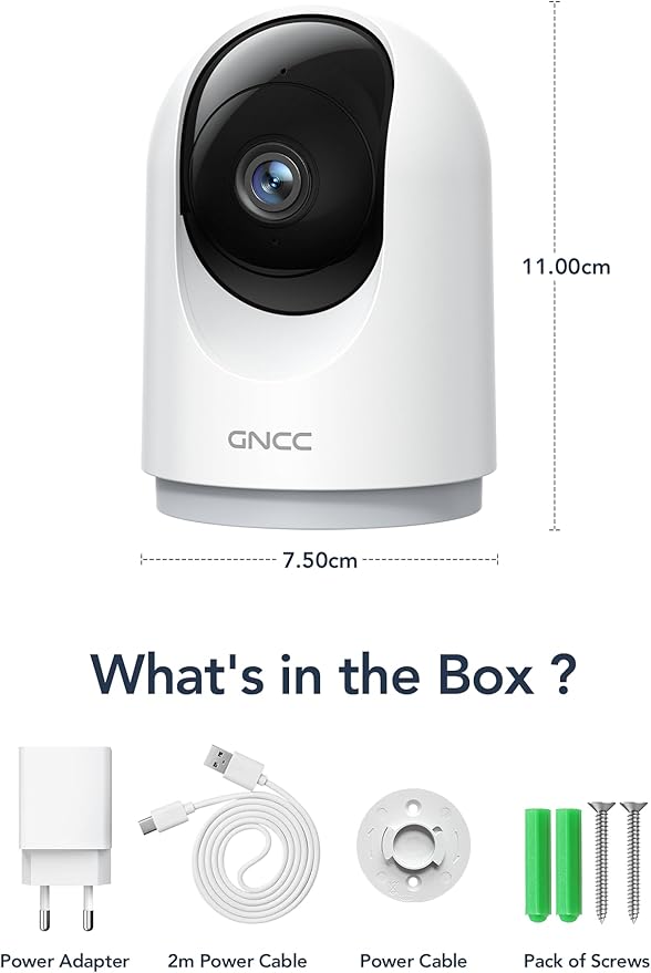 GNCC 2K Cameras for Home Security-Indoor Pan/Tilt Cameras for Baby Monitor/Pet Camera with Phone App, Night Vision, Motion Detection, 2-Way Audio, 24/7 SD Recordings, 2.4Ghz WiFi (2Pack)