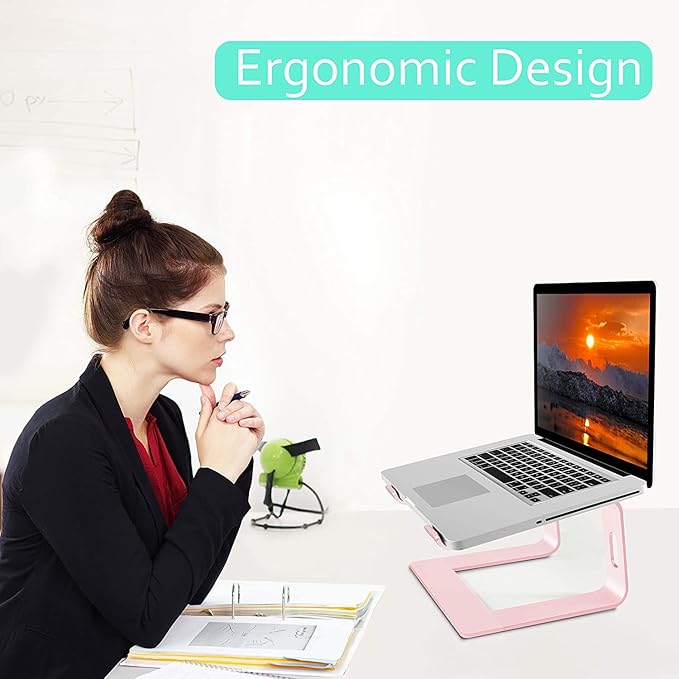 Orionstar Ergonomic Laptop Stand, Premium 5mm Aluminum Riser for 10-15.6 Inch Notebook Computer, Tool-Free Detachable Elevator Holder for Desk Office, Sturdy Riser for Eye-Level Neck Relief (Pink)