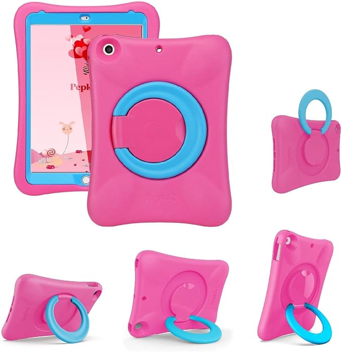 Kids EVA Case for iPad | Multi-Direction Stable Stand | Compatible with 10.2-Inch iPad 2021/2020/2019 (9th/8th/7th Generation) (Pink+Blue)