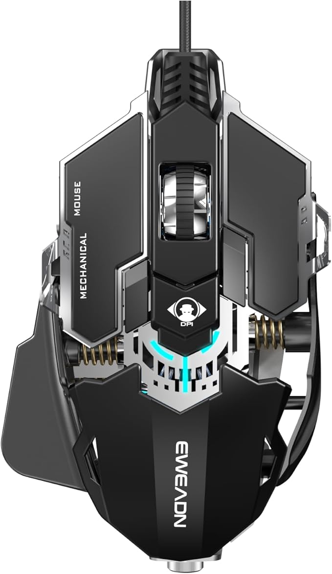 SEUNKWANG EWEADN G5 Wired Gaming Mouse, Ergonomic RGB Computer Mouse, 12800 Adjustable DPI, 9 Programmable Macro Buttons with Rapid Fire Key Compatible for PC/Laptop/Windows-Black&White