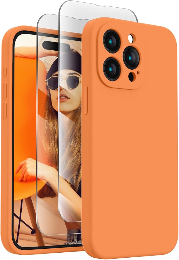 FireNova Designed for iPhone 15 Pro Case, Silicone Upgraded [Camera Protection] Phone Case, Soft Anti-Scratch Microfiber Lining Inside, 6.1 inch, Kumquat