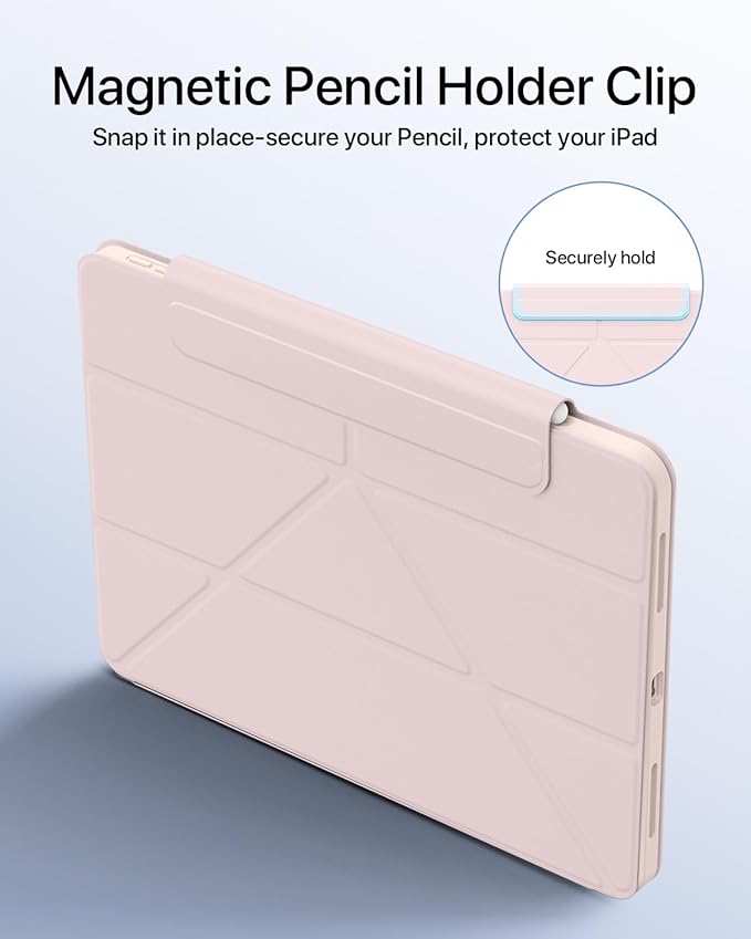 for iPad Pro 13 inch Case M5/M4 (2025/2024), Multi-Angle Y Fold Stand Magnetic Premium PU Leather Full Protective Case with Hidden Pencil Holder (Pastel Pink)