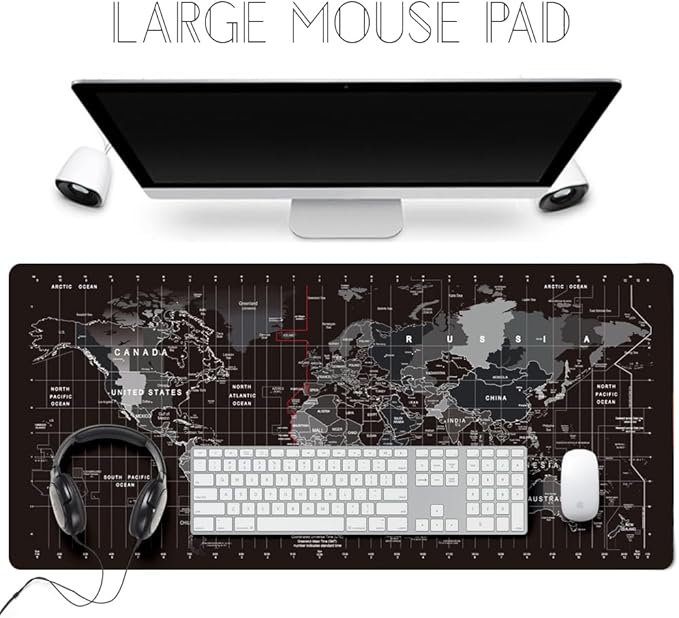 HGWALP World Map Large Gaming Mouse Pad Extended XXL(900x400X3MM) Mouse Mat Long Desk Pad with Stitched Edges for Keyboard Home Office Gaming Work Big Desk Pad