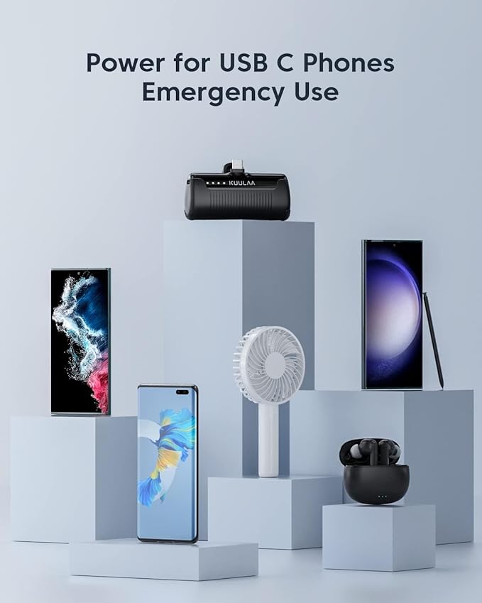 Kuulaa Portable Charger USB C Power Bank 4500mAh Small Portable Phone Charger Android Compact Plug in Battery Pack Portable Compatible with iPhone 15, Samsung Galaxy, Moto, LG, Pixel, Black
