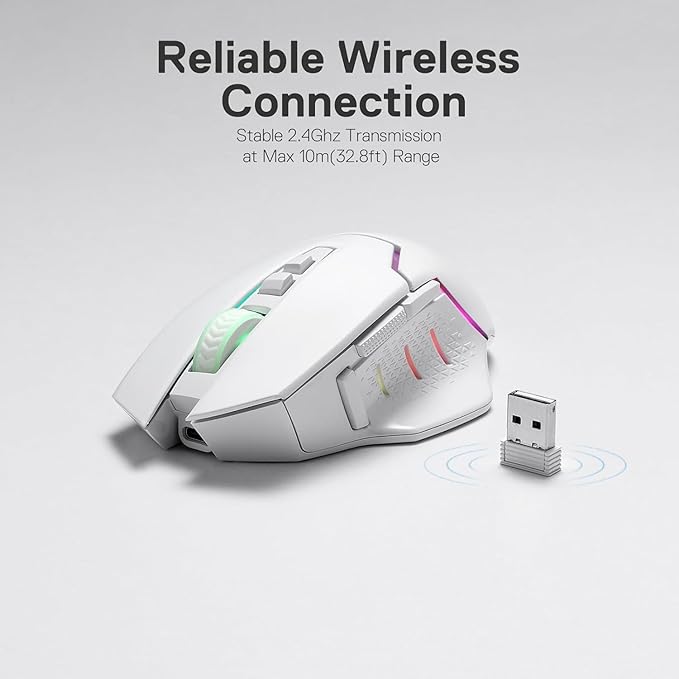 Redragon M690 PRO Wireless Gaming Mouse, 8000 DPI Wired/Wireless Gamer Mouse w/Rapid Fire Key, 8 Macro Buttons, Ergonomic Design for PC/Mac/Laptop, White