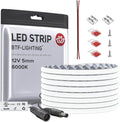 BTF-LIGHTING FCOB COB 5mm Width UL Listed Super Narrow Flexible Uniform Light LED Strip 16.4FT DC12V 6000K CRI 90+ Dimmable LED Ribbon for Kitchen Home Indoor Decoration(No Adapter or Controller)