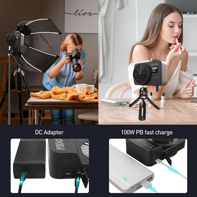 ZC-100BI 100W COB Video Light with Bowens Mount,10000Lux/m 2700K-7500K Bi-Color Camera Light with 10 Scenario Simulations Control Continuous Lighting for Photography (ZC-60C+Battery)