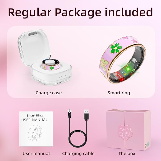 Smart Ring Men & Women Ring Sleep Tracker Pedometer Long Battery Life No Subscription Fee, IP68 Waterproof (Pink, 9)
