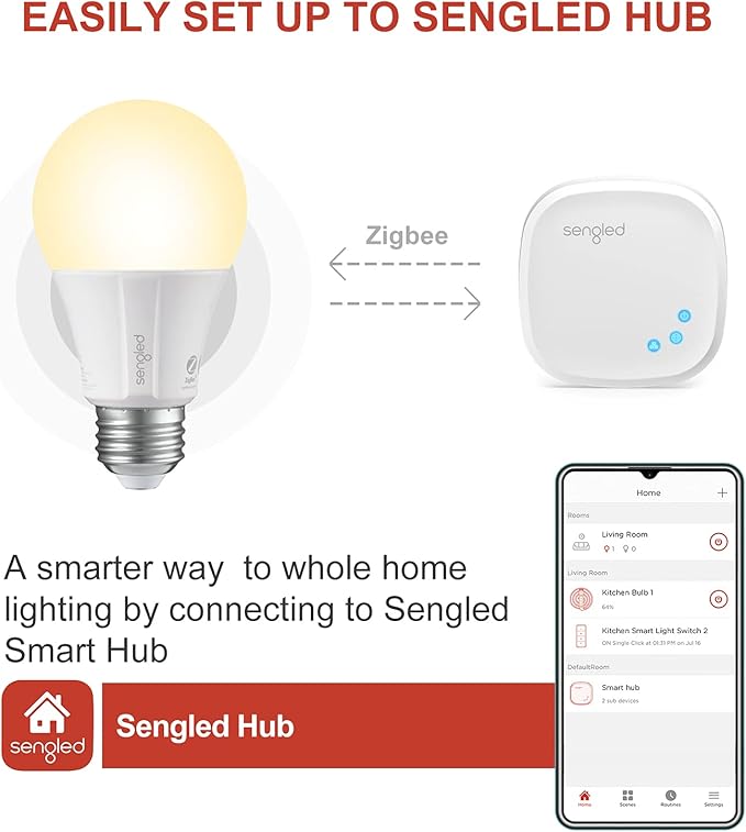 Sengled Zigbee Smart Light Bulbs, Smart Hub Required, Works with SmartThings and Echo with Built-in Hub, Voice Control with Alexa and Google Home, Soft White 60W Eqv. A19 Alexa Light Bulb, 2 Pack