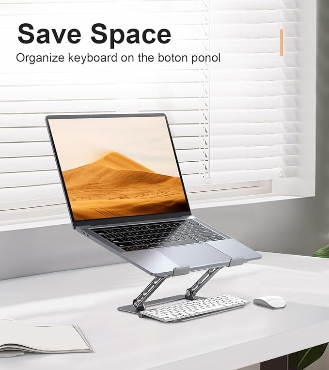 Aoviho Adjustable Laptop Stand for Desk,Portable Laptop Stand Holder and Riser,Foldable Aluminum Notebook Computer Stands for MacBook Air Pro HP Lenovo Dell Samsung Chromebook, 10-15.6 inch, Grey