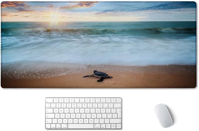 SSOIU Extended Gaming Mouse Pad - Non-Slip Water-Resistant Rubber Base Computer Keyboard Mouse Mat, 35.5 x 15.7-inch XX-Large Desk Mat, Ideal Partner for Work & Game, Turtle Shore