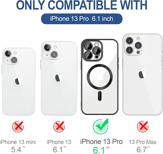 Hython Magnetic Clear for iPhone 13 Pro Case with Camera Lens Protector [Compatible with MagSafe] Luxury Plating Edge Slim Soft TPU Cover Protective Phone Case for iPhone 13 Pro 6.1", Matte Black