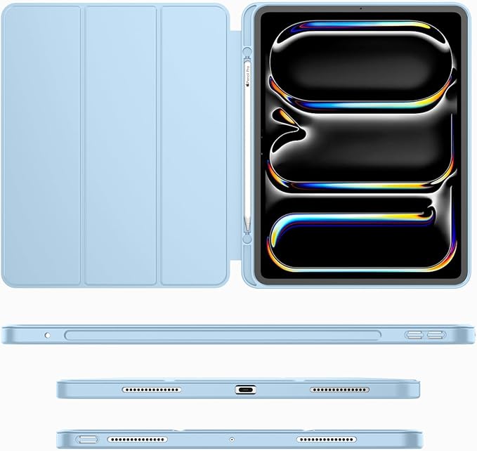 iMieet iPad Pro 13 Inch Case (M5/M4) 2025/2024 with Pencil Holder, Trifold Stand Smart Case with Soft TPU Back, Auto Wake/Sleep (Sky Blue)